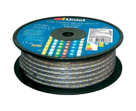 Светодиодная лента Uniel ULS-2835-60LED/m-10mm-IP67-220V-8W/m-50M-YELLOW 50 м. UL-00000862 