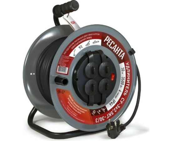 Силовой удлинитель Ресанта на металлической катушке, СУ-3x2,5КГ-30/3 (с выкл., 4 розетки, IP44) 61/118/9 