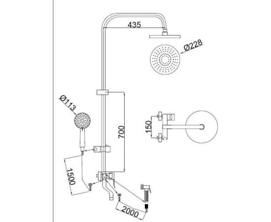 Душевая система SANTREK AQUA-1215 PRESTIGE (SAP-1215) шар. d-35 с верхним душем, смесителем, гигиен лейкой и полочкой (черный) 288320 – изображение 2