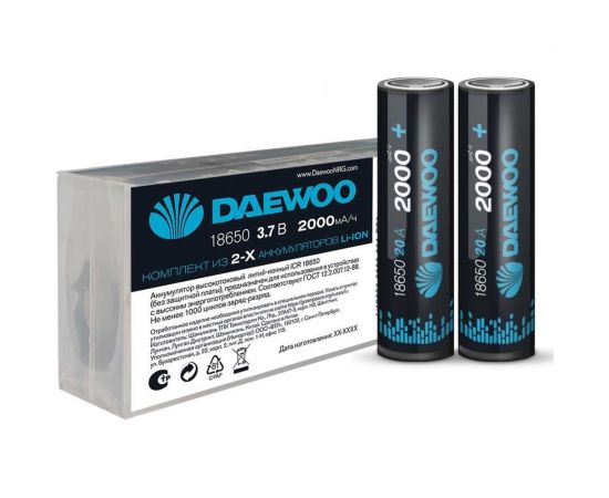 Аккумулятор DAEWOO 18650 2000мАч 20А Box-2 Li-Ion 5043374 – изображение 2