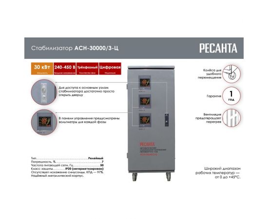 Трехфазный стабилизатор Ресанта АСН-30000/3-Ц 63/4/18 – изображение 2