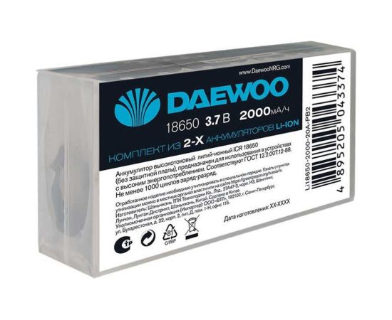 Аккумулятор DAEWOO 18650 2000мАч 20А Box-2 Li-Ion 5043374 – изображение 3