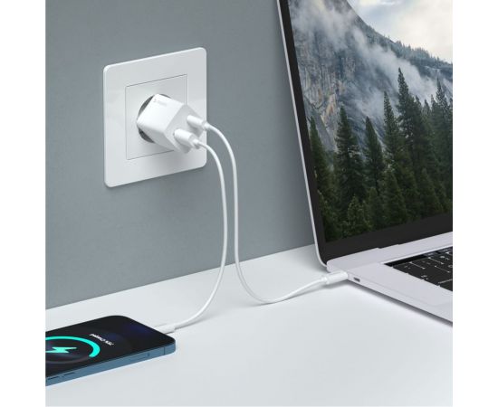 Сетевое зарядное устройство Deppa USB-C + USB-A, PD 3. 0, QC 3. 0, GaN, 20Вт, белый 11410 – изображение 3