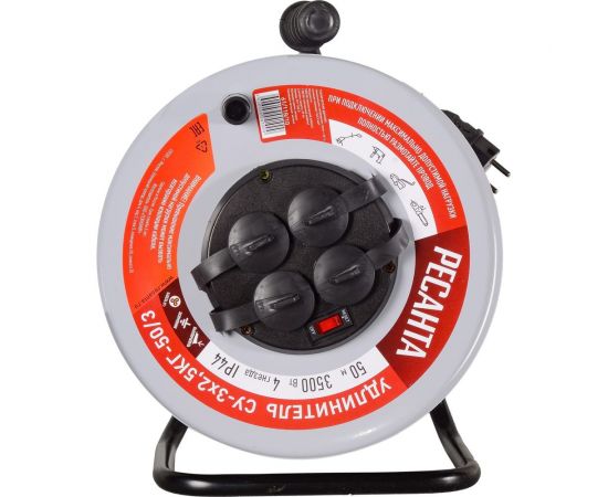 Силовой удлинитель Ресанта на металлической катушке, СУ-3x2,5КГ-50/3 (с выкл., 4 розетки, IP44) 61/118/10 – изображение 5