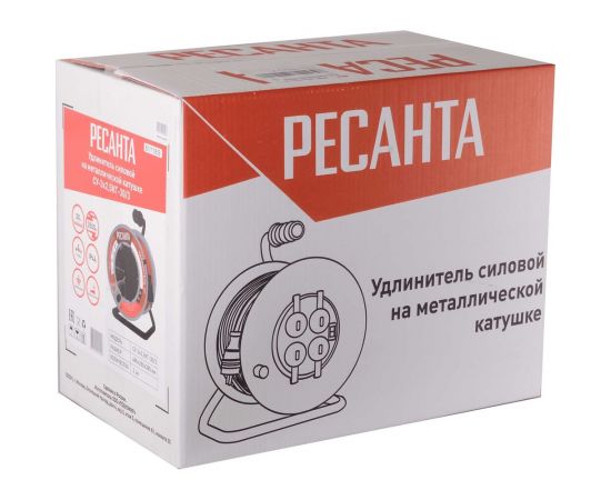 Силовой удлинитель Ресанта на металлической катушке, СУ-3x2,5КГ-30/3 (с выкл., 4 розетки, IP44) 61/118/9 – изображение 5