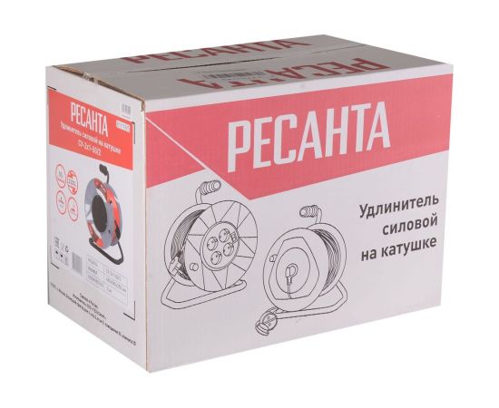 Силовой удлинитель Ресанта на катушке, СУ-2x1-50/2 (с выкл., 4 розетки) 61/118/5 – изображение 5