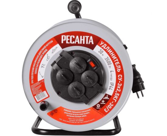 Силовой удлинитель Ресанта на металлической катушке, СУ-3x2,5КГ-30/3 (с выкл., 4 розетки, IP44) 61/118/9 – изображение 6