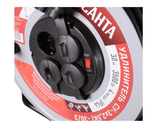 Силовой удлинитель Ресанта на металлической катушке, СУ-3x2,5КГ-30/3 (с выкл., 4 розетки, IP44) 61/118/9 – изображение 7