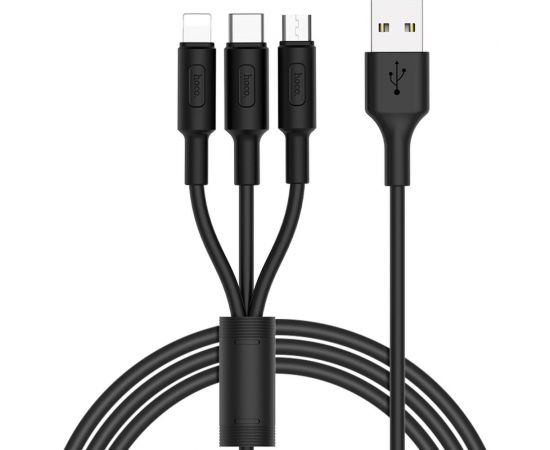 Кабель USB Hoco 2.0x25 3 в 1, AM/Type-C/Lightning/MicroUsb, черный, 1м, 6957531080169 – изображение 3