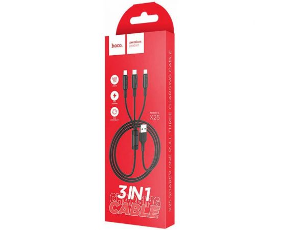 Кабель USB Hoco 2.0x25 3 в 1, AM/Type-C/Lightning/MicroUsb, черный, 1м, 6957531080169 – изображение 2