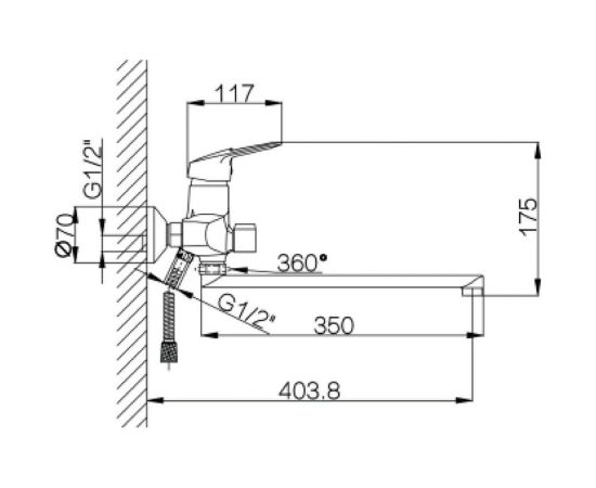 Смеситель для ванны MYNAH поворотный плоский излив, длиной 350 мм, латунь M2227 – изображение 2