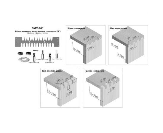 Приспособление для соединений на прямой шип и ласточкин хвост с комплектом из 4-х фрез WOODWORK SMT-301 – изображение 2